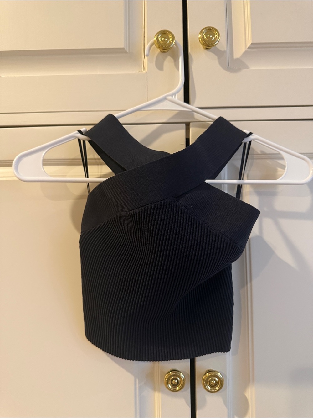Babaton Navy Cross-Front Ribbed Crop Top